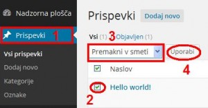Postopek brisanja prispevka.